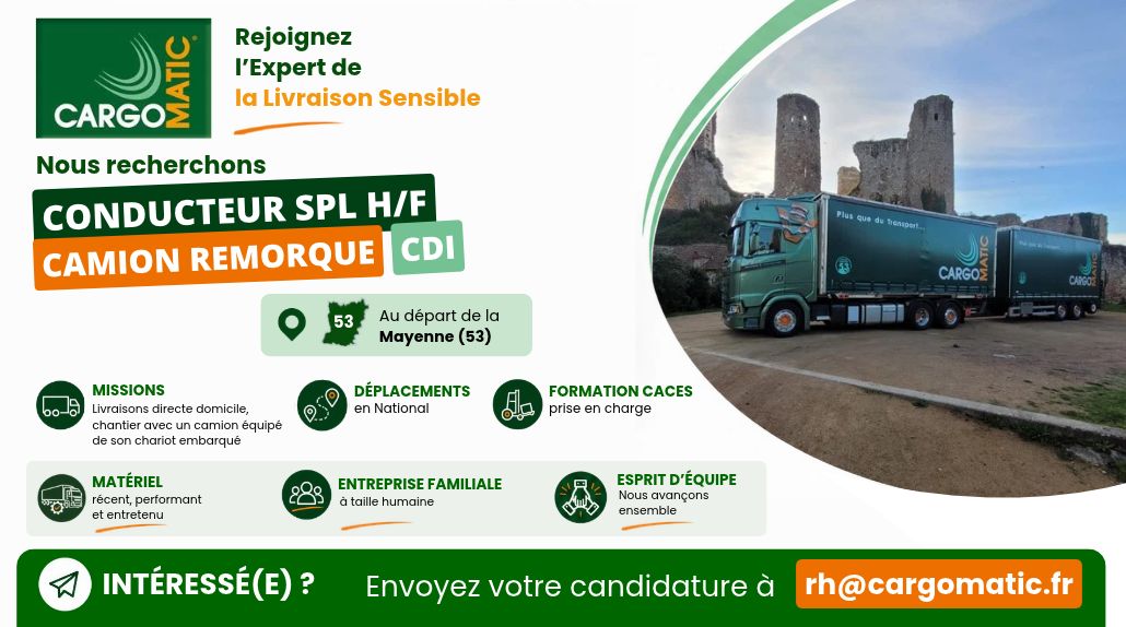 Offre emploi conducteur camion remorque au départ du 53